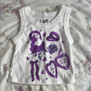 Olivia Rodrigo spill ur Guts on tour white cropped tank top purple graphics XS